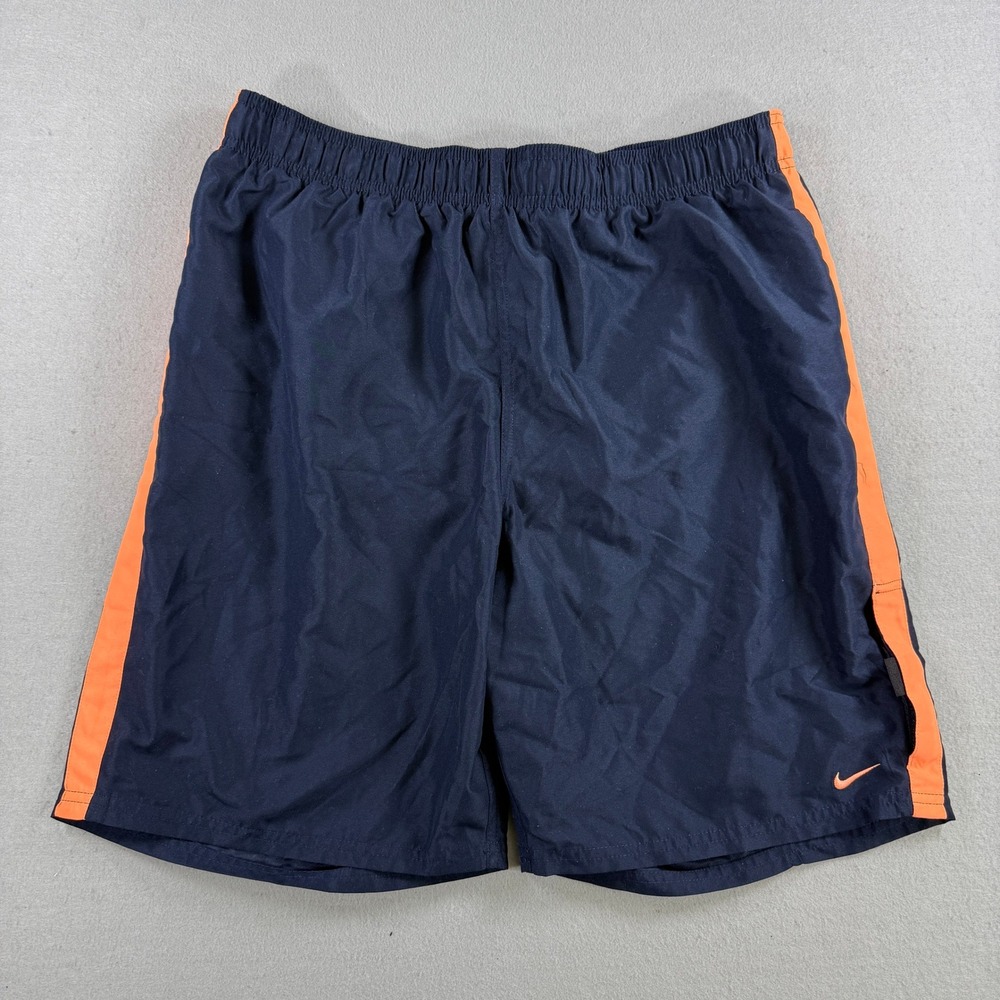Nike Swim Trunks Men XL Navy Orange Stripe Board Shorts‎ Racer Volley Beach Surf